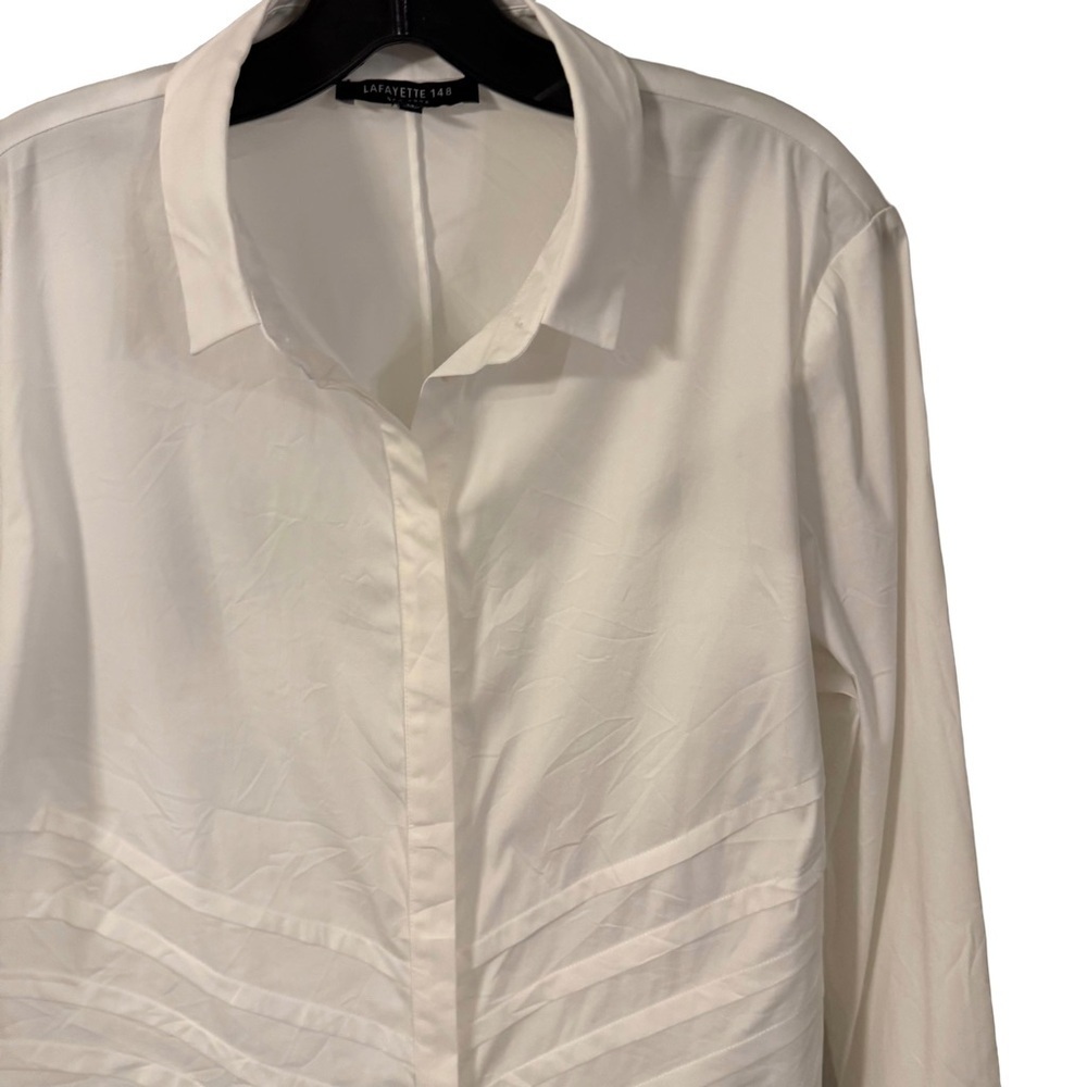 LAFAYETTE 148 Women’s White Button Down Shirt pintucked Panels Stretch Sz 14